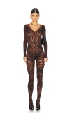 Wolford X Etro Body Tattoo Catsuit In Chocolate & Black