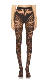 Wolford Body Tattoo Jacquard Tights In Chocolate