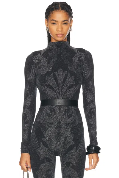 Wolford X Etro Metallic Jacquard Bodysuit In Black & Silver