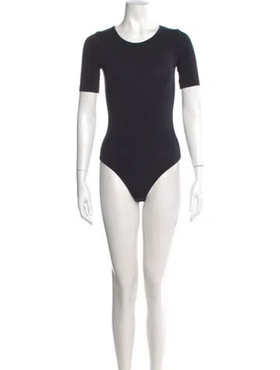 Pre-owned Wolford X Mugler Crew Neck Short Sleeve Bodysuit In Black