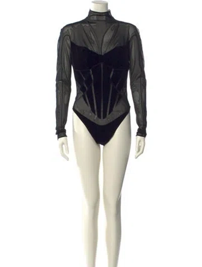 Pre-owned Wolford X Mugler Mock Neck Long Sleeve Bodysuit In Black