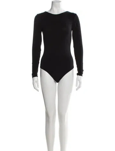 Pre-owned Wolford X Mugler Scoop Neck Long Sleeve Bodysuit In Black
