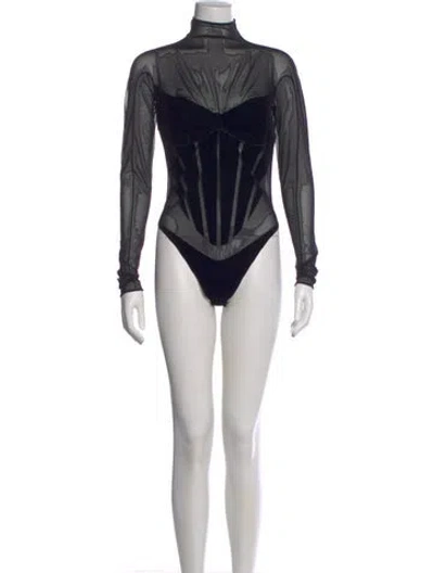 Pre-owned Wolford X Mugler Turtleneck Long Sleeve Bodysuit In Black