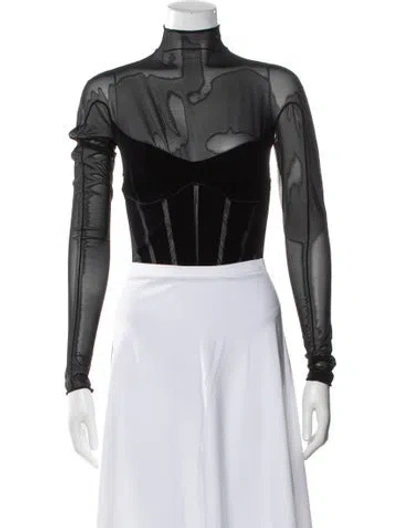 Pre-owned Wolford X Mugler Turtleneck Long Sleeve Bodysuit In Gray