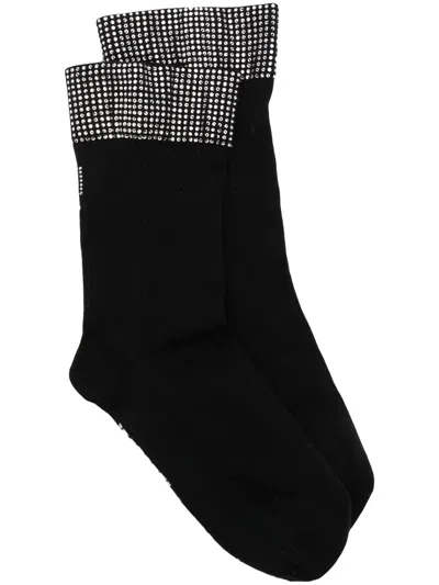Wolford X Sergio Rossi Crystal-studded Socks In Black