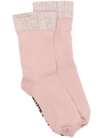 Wolford X Sergio Rossi Crystal-studded Socks In Pink