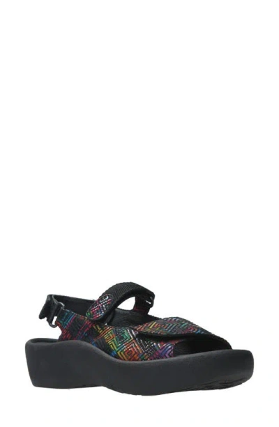 Wolky Jewel Slingback Platform Sandal In Black Multi Printed Leather