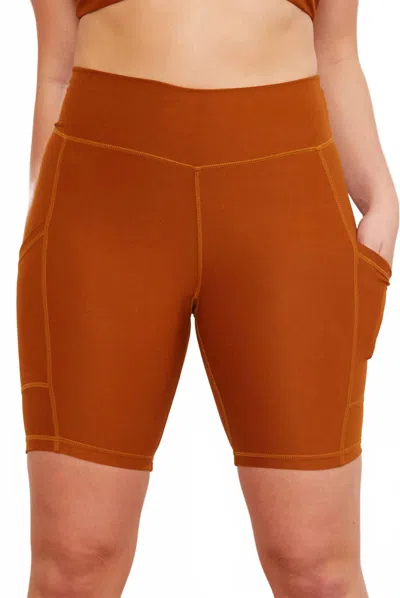 Wolven Active Pocket Bike Short In Turmeric In Brown