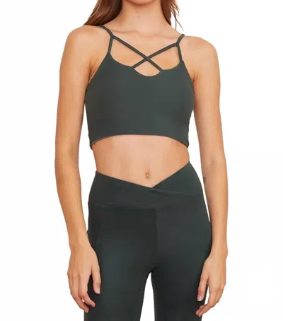 Wolven Crisscross Reversible Active Four-way Top In Thyme In Gray