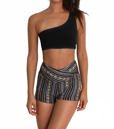 Wolven One Shoulder Top In Zephyr Print In Black