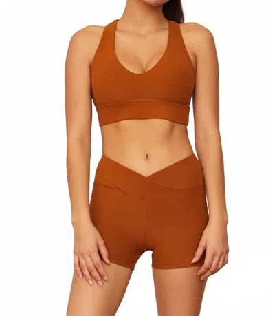 Wolven Vegan Suede Finish Active Racerback Bra In Turmeric In Multi