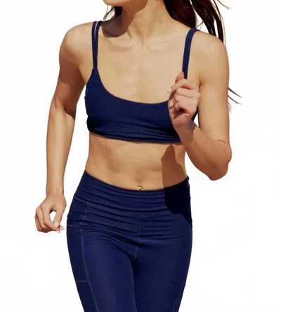Wolven Vegan Suede Finish Double Strap Bra In Sapphire In Blue
