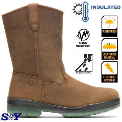 Pre-owned Wolverine Durashocks 10" Wellington Insulated Waterproof Steel Or Soft Toe Wv In Brown