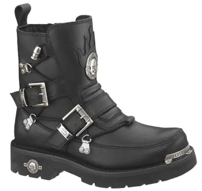 Pre-owned Wolverine Harley-davidson Footwear Men's Distortion Black Leather Motorcycle Boots D94167 In ~