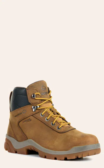 Wolverine Men's Butterscotch & Black Lace Up Leather Work Boots In Brown