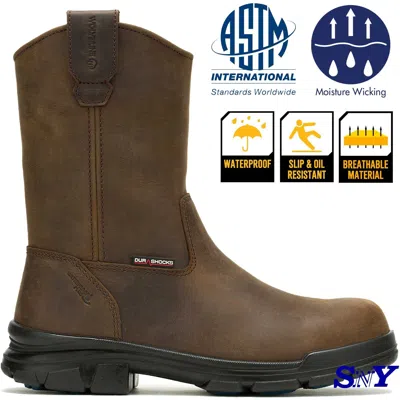 Pre-owned Wolverine Men's Durashocks Wellington Waterproof Soft Toe Sr Work Boots In Brown