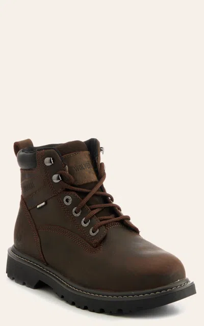 Wolverine Men's Floorhand Brown Waterproof Round Steel Toe Lace Up Work Boot