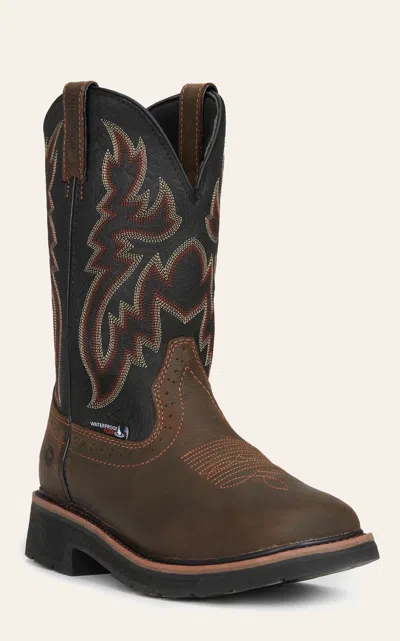 Wolverine Men's Rancher Dark Brown And Black Waterproof Wide Square Toe Wellington Work Boots