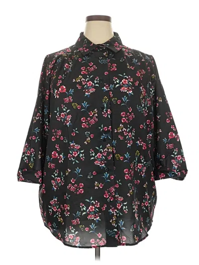 Pre-owned Woman Within 3/4 Sleeve Blouse In Black