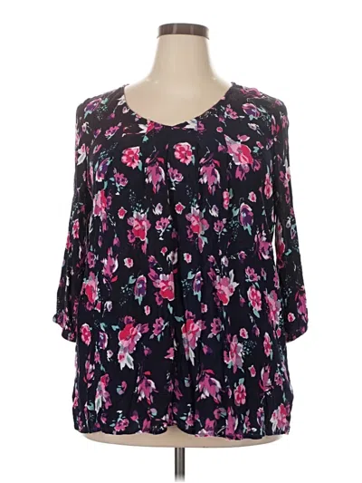 Pre-owned Woman Within 3/4 Sleeve Blouse In Black