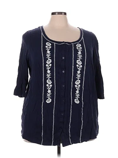 Pre-owned Woman Within 3/4 Sleeve Blouse In Blue