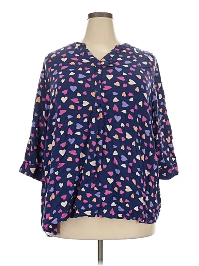 Pre-owned Woman Within 3/4 Sleeve Blouse In Blue