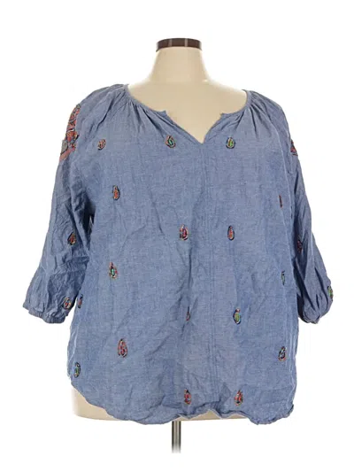 Pre-owned Woman Within 3/4 Sleeve Blouse In Blue