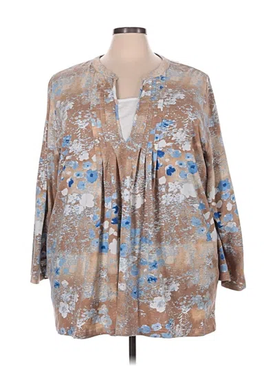 Pre-owned Woman Within 3/4 Sleeve Blouse In Brown