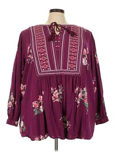 Pre-owned Woman Within 3/4 Sleeve Blouse In Burgundy