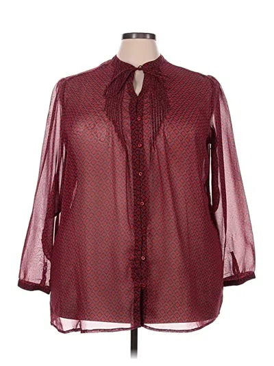 Pre-owned Woman Within 3/4 Sleeve Blouse In Burgundy