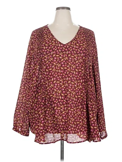 Pre-owned Woman Within 3/4 Sleeve Blouse In Burgundy