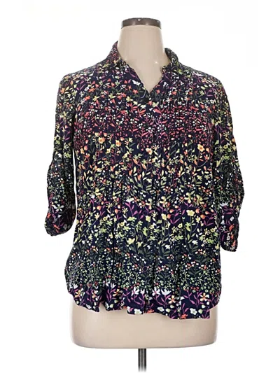 Pre-owned Woman Within 3/4 Sleeve Blouse In Purple
