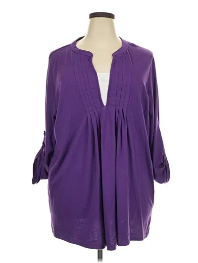 Pre-owned Woman Within 3/4 Sleeve Blouse In Purple