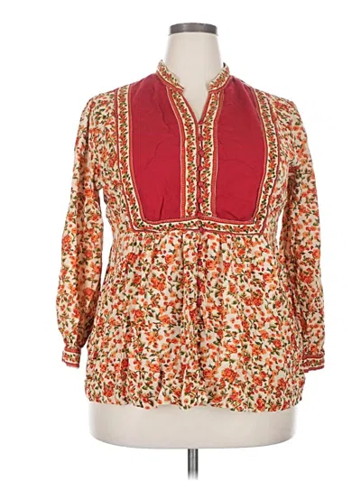 Pre-owned Woman Within 3/4 Sleeve Blouse In Red