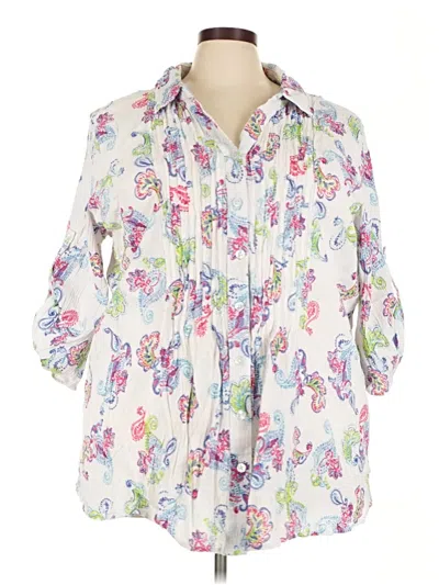 Pre-owned Woman Within 3/4 Sleeve Blouse In White
