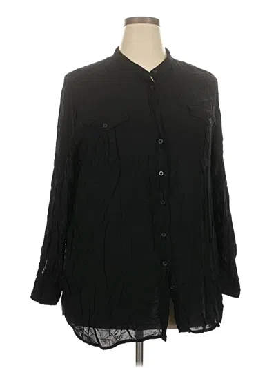 Pre-owned Woman Within 3/4 Sleeve Button Down Shirt In Black