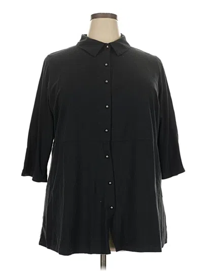 Pre-owned Woman Within 3/4 Sleeve Button Down Shirt In Black