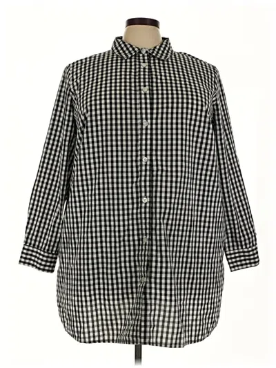 Pre-owned Woman Within 3/4 Sleeve Button Down Shirt In Black
