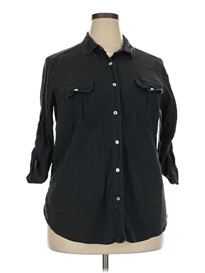 Pre-owned Woman Within 3/4 Sleeve Button Down Shirt In Black