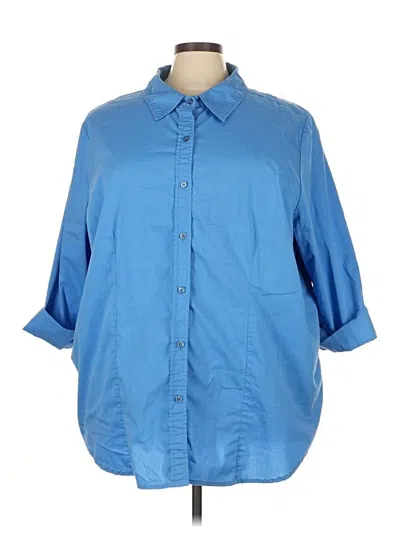 Pre-owned Woman Within 3/4 Sleeve Button Down Shirt In Blue
