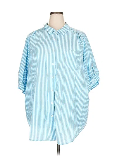 Pre-owned Woman Within 3/4 Sleeve Button Down Shirt In Blue
