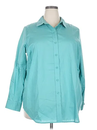 Pre-owned Woman Within 3/4 Sleeve Button Down Shirt In Blue