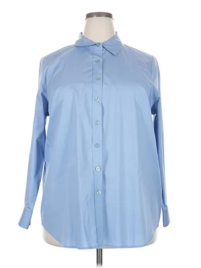 Pre-owned Woman Within 3/4 Sleeve Button Down Shirt In Blue