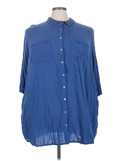 Pre-owned Woman Within 3/4 Sleeve Button Down Shirt In Blue