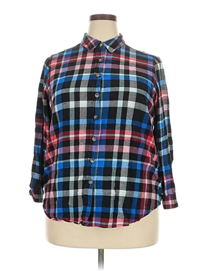 Pre-owned Woman Within 3/4 Sleeve Button Down Shirt In Blue