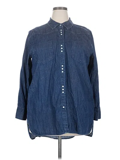 Pre-owned Woman Within 3/4 Sleeve Button Down Shirt In Blue