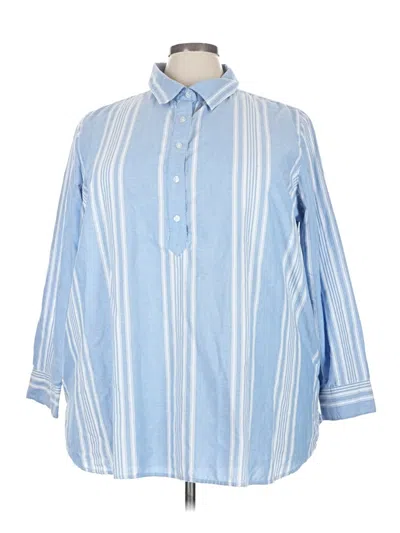 Pre-owned Woman Within 3/4 Sleeve Button Down Shirt In Blue