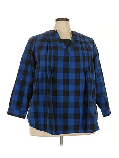 Pre-owned Woman Within 3/4 Sleeve Button Down Shirt In Blue
