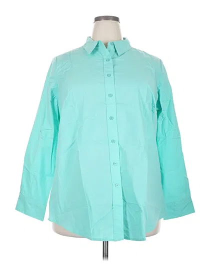 Pre-owned Woman Within 3/4 Sleeve Button Down Shirt In Blue
