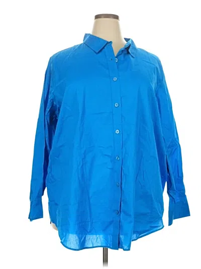 Pre-owned Woman Within 3/4 Sleeve Button Down Shirt In Blue